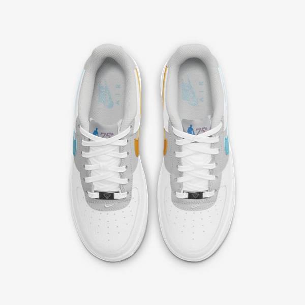 Kids' Nike Air Force 1 EMB Older Sneakers White / Grey / Turquoise Blue | NK805REF