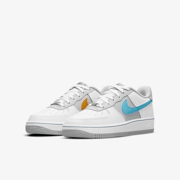 Kids' Nike Air Force 1 EMB Older Sneakers White / Grey / Turquoise Blue | NK805REF