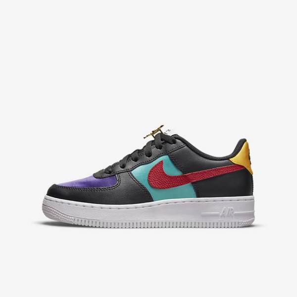 Kids\' Nike Air Force 1 LV8 EMB Older Sneakers Black / Turquoise / Purple / Red | NK830TSH