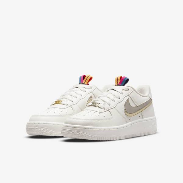 Kids' Nike Air Force 1 LV8 Older Sneakers White / Pink / Metal Blue Grey | NK358XGQ