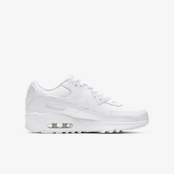 Kids' Nike Air Max 90 LTR Older Sneakers White / Metal Silver / White | NK069ARK