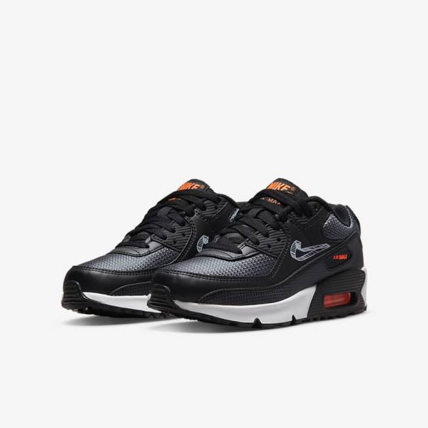 Kids' Nike Air Max 90 Older Sneakers Black / Orange / Grey / White | NK825LVA