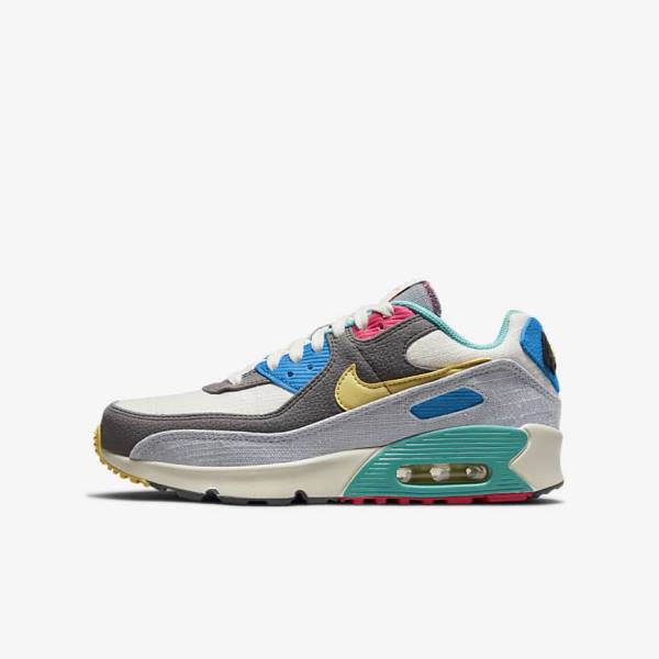 Kids\' Nike Air Max 90 Older Sneakers Grey / Pink | NK571FQB