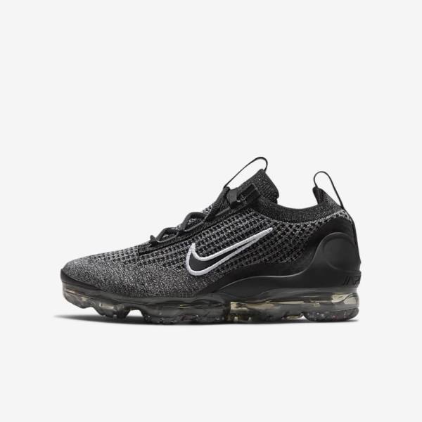 Kids\' Nike Air VaporMax 2021 FK Older Sneakers Black / White / Dark Grey / Black | NK865SWG