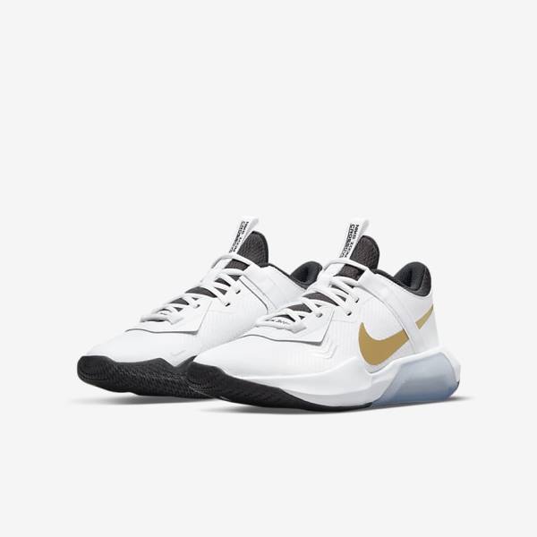 Kids' Nike Air Zoom Crossover Older Basketball Shoes White / Black / Metal Gold | NK651BUA