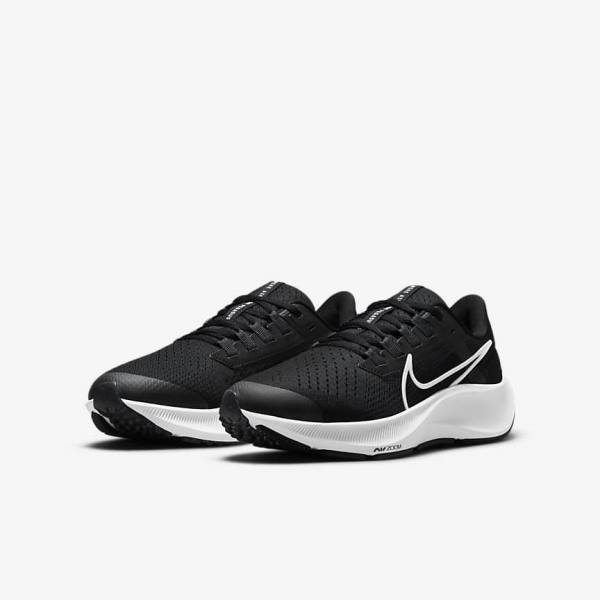 Kids' Nike Air Zoom Pegasus 38 Older Road Running Shoes Black / Dark Grey / White | NK690XGO