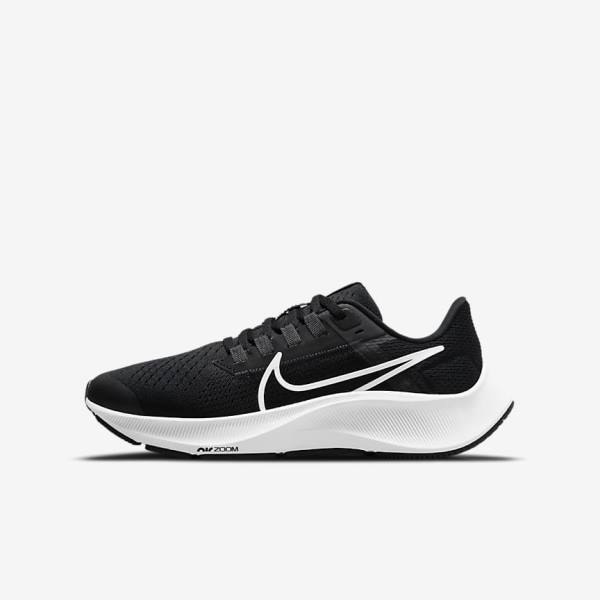 Kids\' Nike Air Zoom Pegasus 38 Older Road Running Shoes Black / Dark Grey / White | NK690XGO