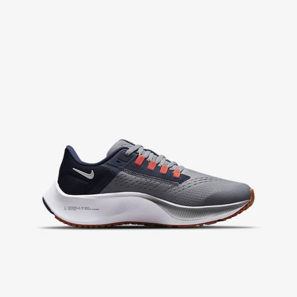 Kids' Nike Air Zoom Pegasus 38 Older Road Running Shoes Grey / Navy / Orange / White | NK792BUD