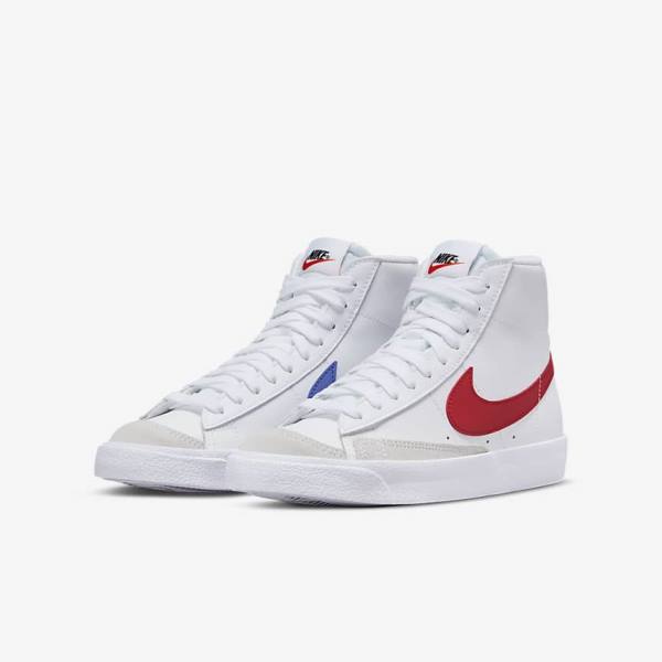 Kids' Nike Blazer Mid 77 Older Basketball Shoes White / Blue / Black / Red | NK293SKJ