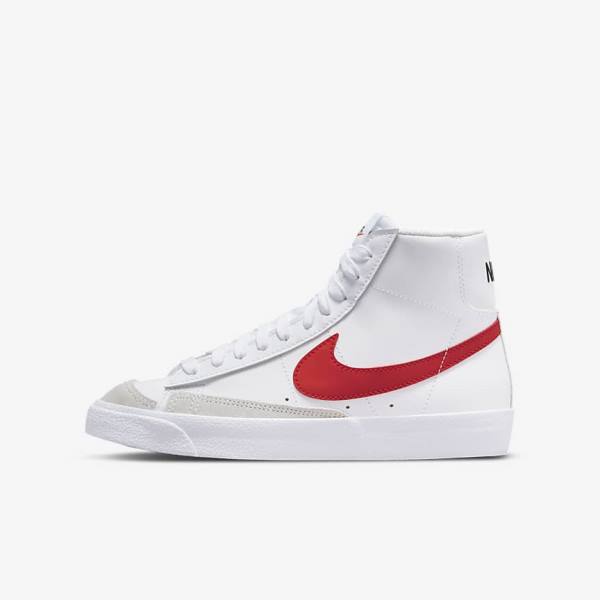 Kids\' Nike Blazer Mid 77 Older Basketball Shoes White / Blue / Black / Red | NK293SKJ