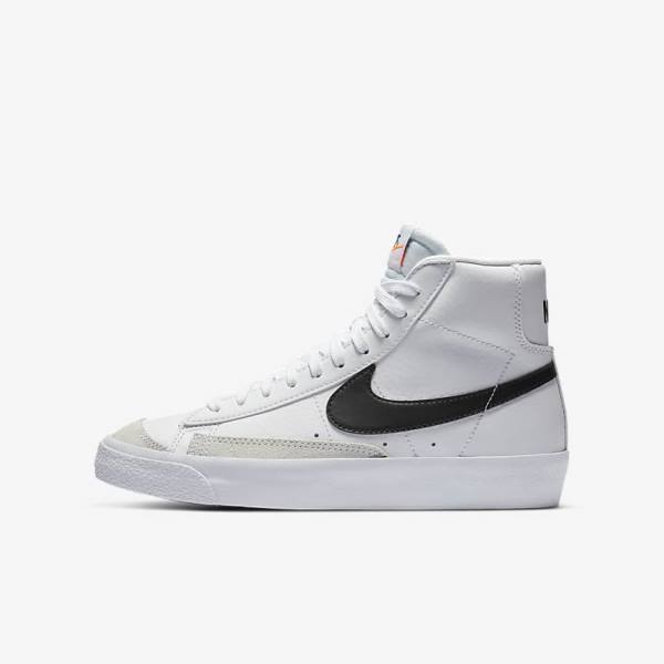 Kids\' Nike Blazer Mid 77 Older Basketball Shoes White / Orange / Black | NK472YIQ