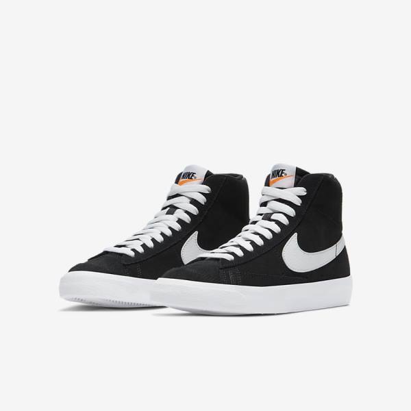 Kids' Nike Blazer Mid 77 Suede Older Sneakers Black / Orange / White | NK721AKF