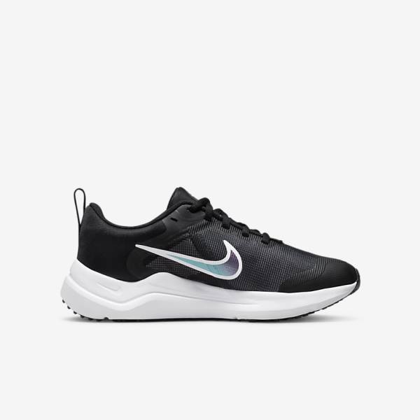 Kids' Nike Downshifter 12 Older Road Running Shoes Black / Dark Grey / White | NK751VAG