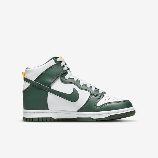 Kids' Nike Dunk High Older Basketball Shoes Green / Gold / White | NK089YZN