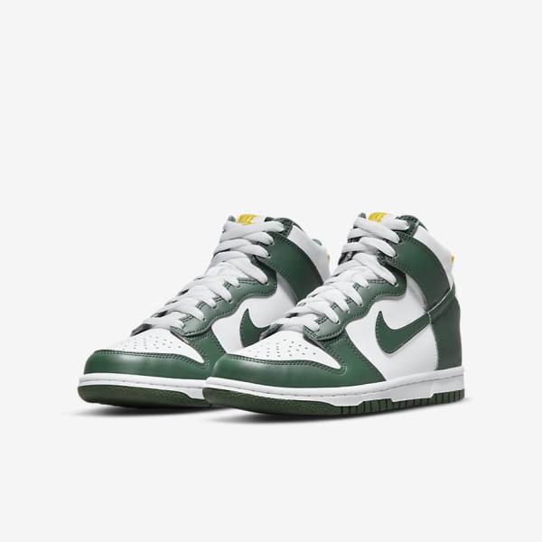 Kids' Nike Dunk High Older Basketball Shoes Green / Gold / White | NK089YZN