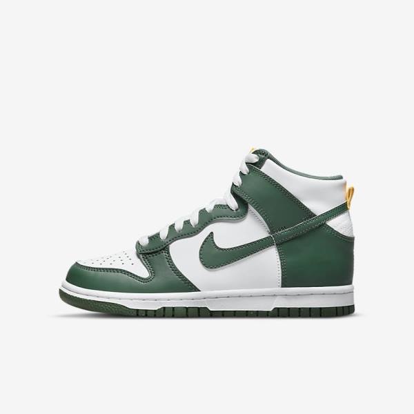 Kids\' Nike Dunk High Older Basketball Shoes Green / Gold / White | NK089YZN