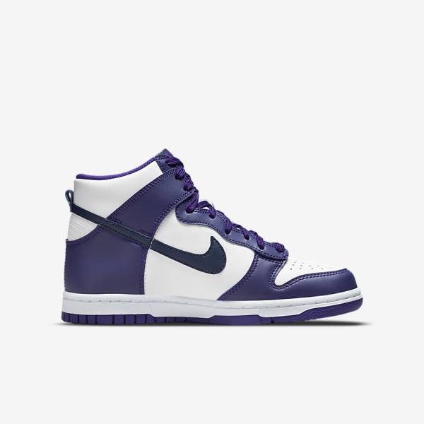 Kids' Nike Dunk High Older Sneakers White / Purple / Navy | NK564RJW