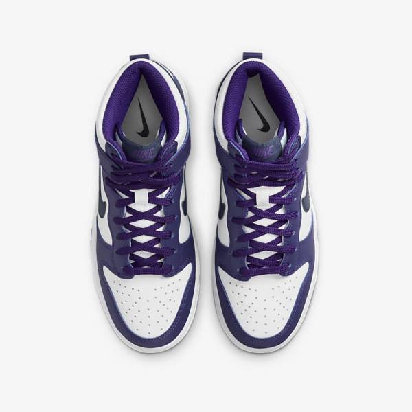 Kids' Nike Dunk High Older Sneakers White / Purple / Navy | NK564RJW