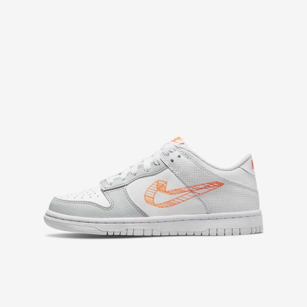 Kids\' Nike Dunk Low SE Older Sneakers White / Platinum / Orange | NK403OZT