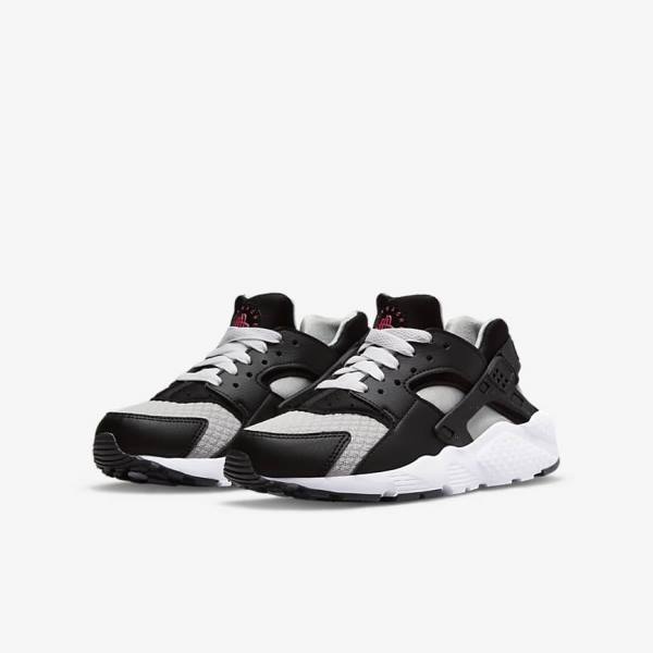 Kids' Nike Huarache Run Older Running Shoes Black / Grey / White / Red | NK209NOL