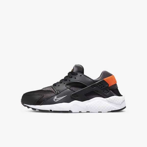 Kids\' Nike Huarache Run Older Sneakers Black / Orange / Grey / White | NK307GHL