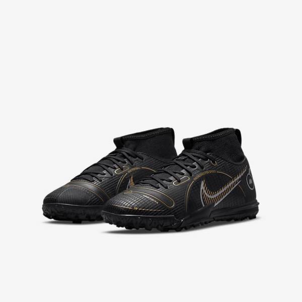 Kids' Nike Jr. Mercurial Superfly 8 Academy TF Older Turf Football Shoes Black / Metal Silver / Grey / Metal Gold | NK139BJV