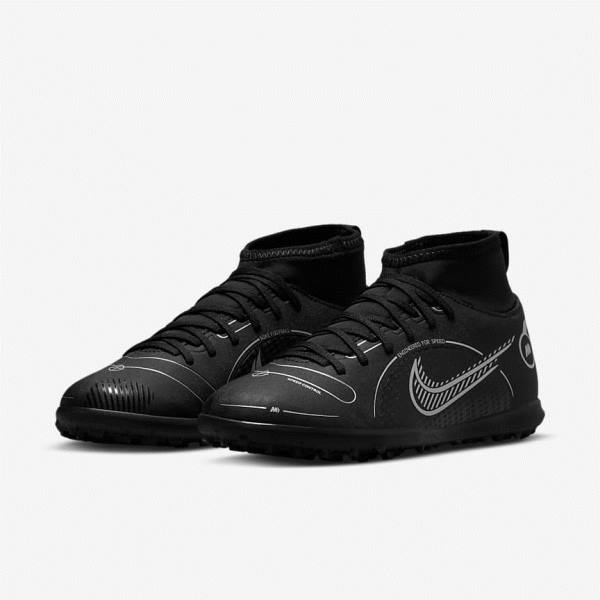 Kids' Nike Jr. Mercurial Superfly 8 Club TF Older Turf Football Shoes Black / Grey / Metal Silver | NK139TSG