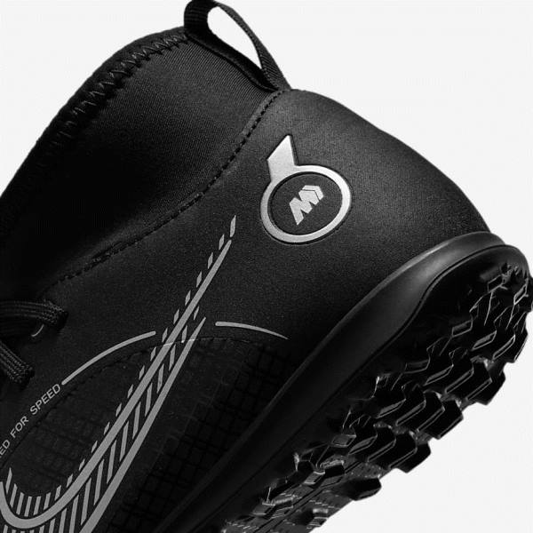 Kids' Nike Jr. Mercurial Superfly 8 Club TF Older Turf Football Shoes Black / Grey / Metal Silver | NK139TSG