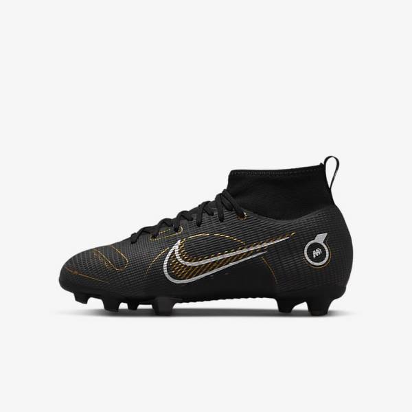 Kids\' Nike Jr. Mercurial Superfly 8 Pro FG Younger and Older Firm-Grounds Football Shoes Black / Metal Silver / Grey / Metal Gold | NK701VKA