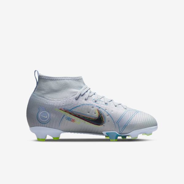 Kids' Nike Jr. Mercurial Superfly 8 Pro FG Younger and Older Firm-Grounds Football Shoes Grey / Light Blue | NK742CTM