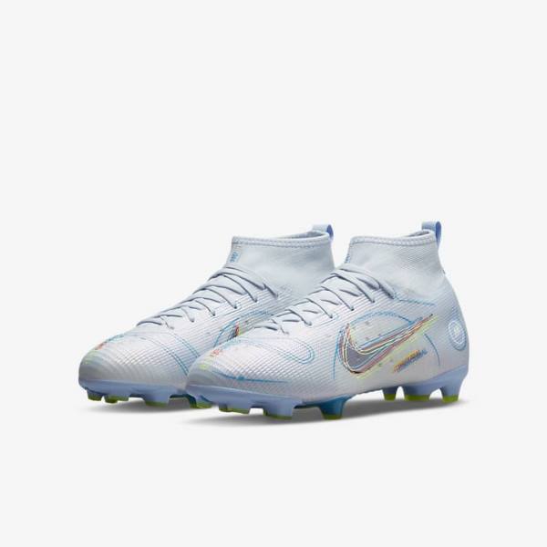 Kids' Nike Jr. Mercurial Superfly 8 Pro FG Younger and Older Firm-Grounds Football Shoes Grey / Light Blue | NK742CTM