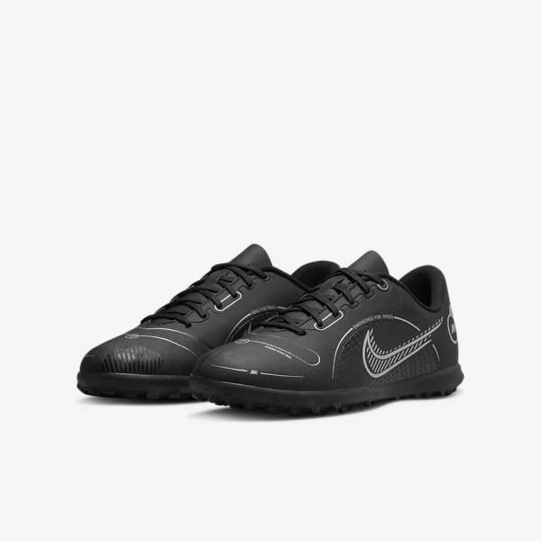 Kids' Nike Jr. Mercurial Vapor 14 Club TF Older Kids Turf Football Shoes Black / Grey / Metal Silver | NK291ZJN