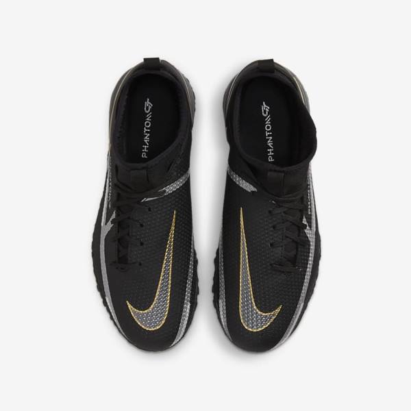 Kids' Nike Jr. Phantom GT2 Academy Dynamic Fit TF Older Turf Football Shoes Black / Metal Gold / Dark Grey / Metal Dark Grey | NK745MNK