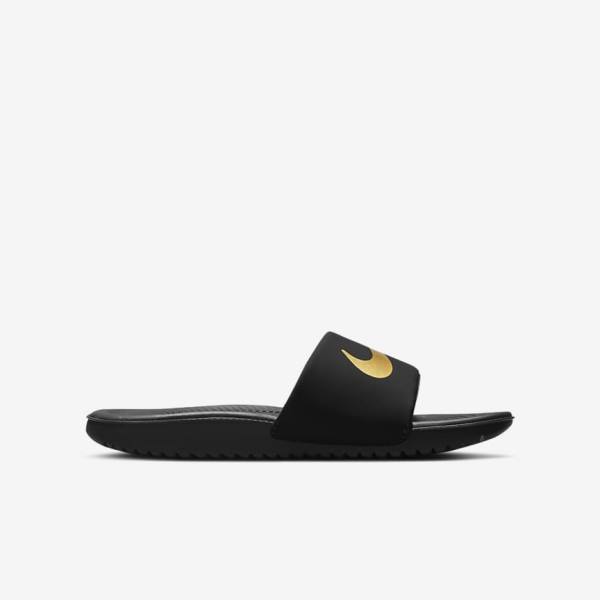 Kids' Nike Kawa Older Slides Black / Metal Gold | NK021NVT