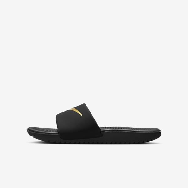 Kids\' Nike Kawa Older Slides Black / Metal Gold | NK021NVT