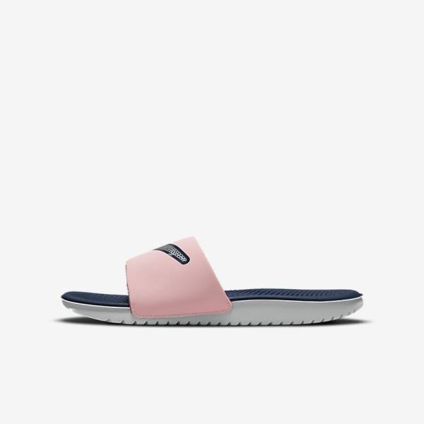 Kids\' Nike Kawa SE Older Slides Pink / Navy / Metal Silver | NK390KYC