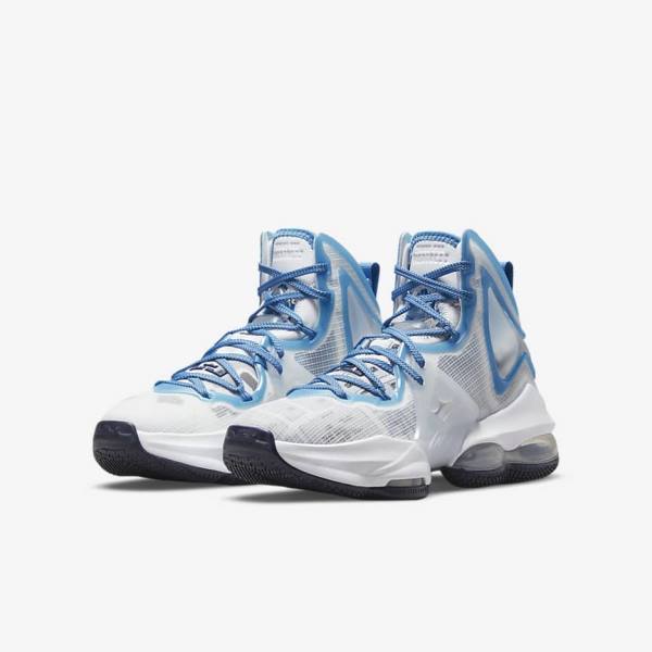 Kids' Nike LeBron 19 Older Basketball Shoes White / Blue | NK194QUK