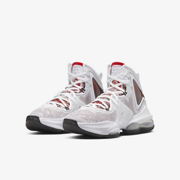 Kids' Nike LeBron 19 Older Basketball Shoes White / Black / Red | NK315BRW