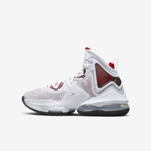 Kids\' Nike LeBron 19 Older Basketball Shoes White / Black / Red | NK315BRW