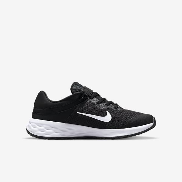 Kids' Nike Revolution 6 FlyEase Older Easy On-Off Road Running Shoes Black / Dark Grey / White | NK167QVJ