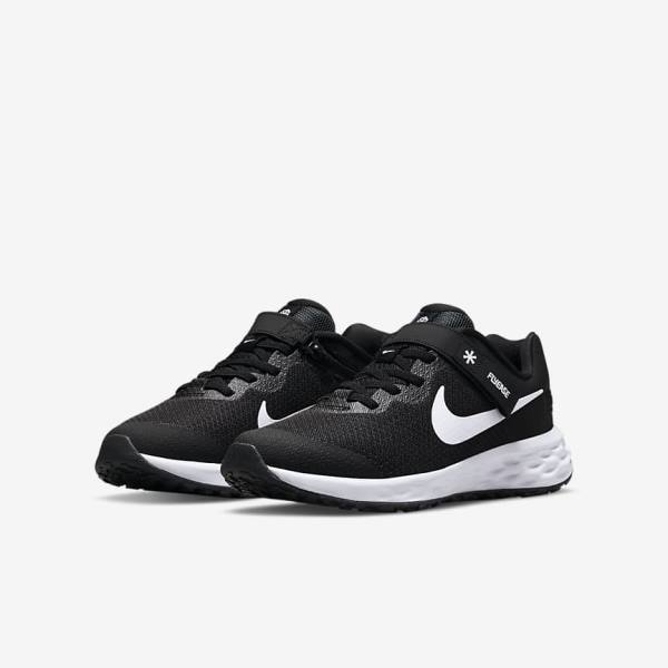 Kids' Nike Revolution 6 FlyEase Older Easy On-Off Road Running Shoes Black / Dark Grey / White | NK167QVJ