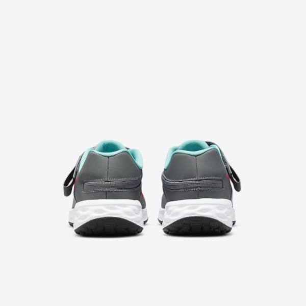 Kids' Nike Revolution 6 FlyEase Older Easy On-Off Road Running Shoes Grey / Turquoise / Red | NK259WUO