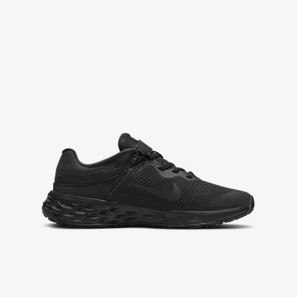 Kids' Nike Revolution 6 FlyEase Older Easy On-Off Road Running Shoes Black / Dark Grey | NK637ODR