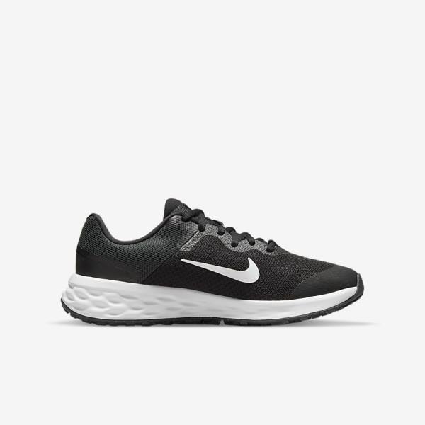 Kids' Nike Revolution 6 Older Road Running Shoes Black / Dark Grey / White | NK296YXB