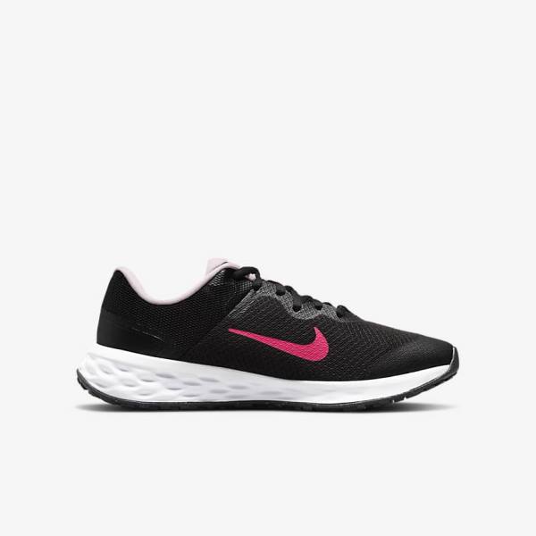 Kids' Nike Revolution 6 Older Road Running Shoes Black / Pink | NK402VPZ