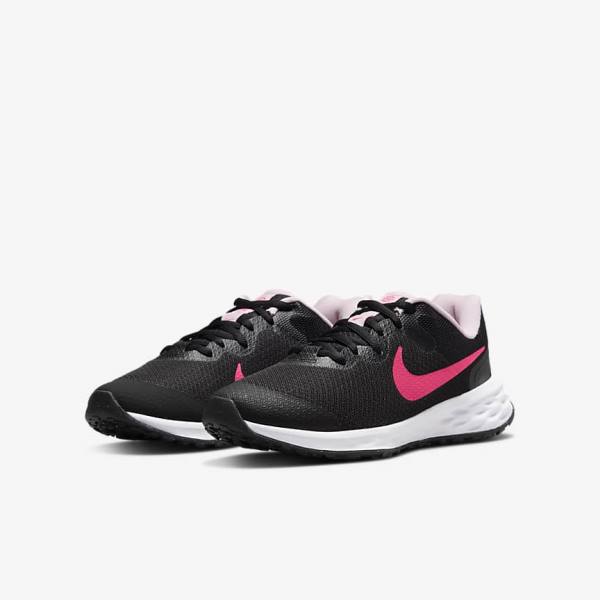 Kids' Nike Revolution 6 Older Road Running Shoes Black / Pink | NK402VPZ