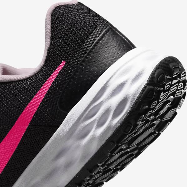 Kids' Nike Revolution 6 Older Road Running Shoes Black / Pink | NK402VPZ