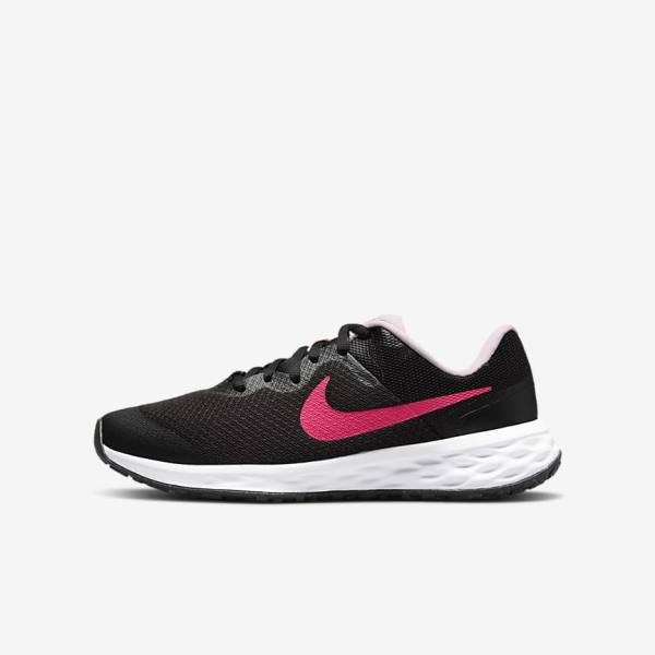 Kids\' Nike Revolution 6 Older Road Running Shoes Black / Pink | NK402VPZ