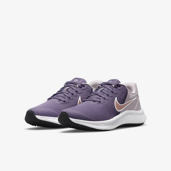 Kids' Nike Star Runner 3 Older Road Running Shoes Purple / Grey / Metal Red Brown | NK682DKU