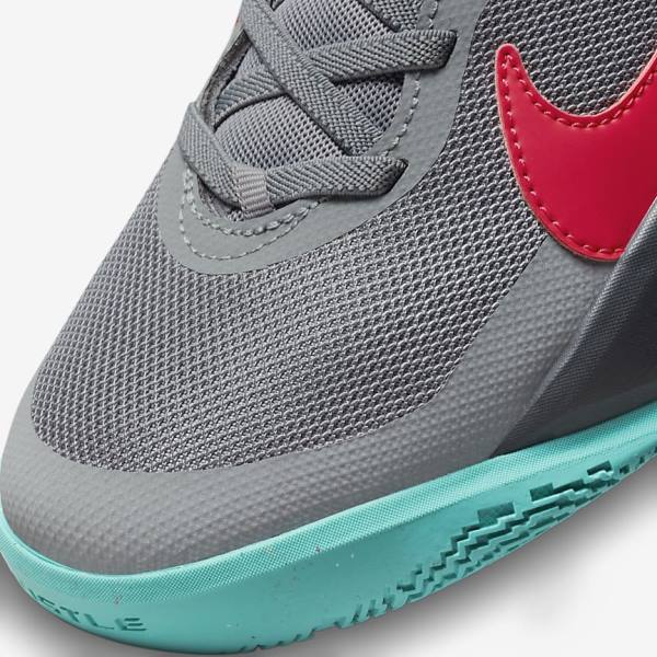 Kids' Nike Team Hustle D 10 FlyEase Older Basketball Shoes Grey / Dark Grey / Turquoise / Red | NK157GQE